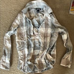 Lands' End Plaid Long Sleeve Tee - Gray and Tan